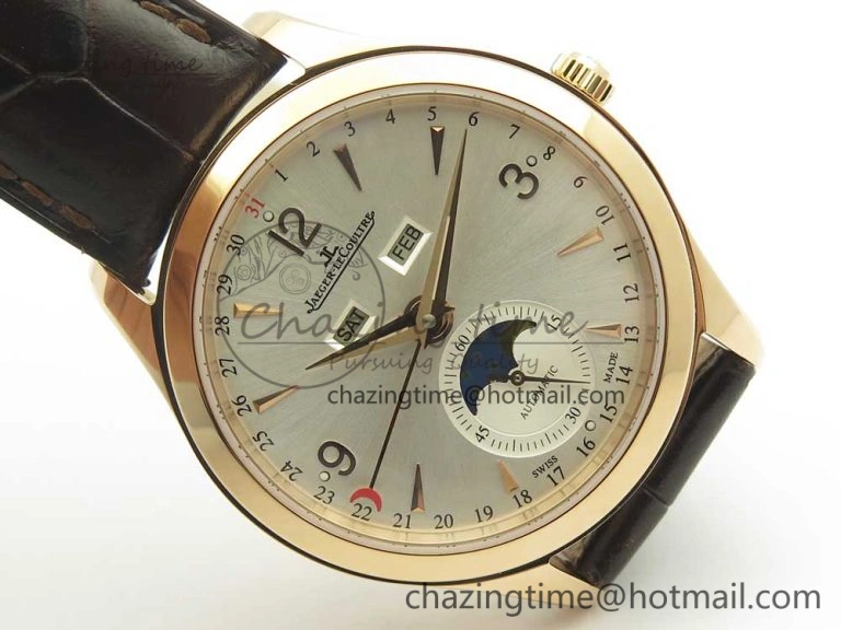 Master Calendar RG OMF 1:1 Best Edition Silver Dial on Brown Leather Strap A866