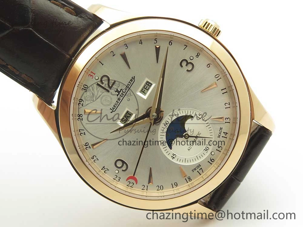Master Calendar RG OMF 1:1 Best Edition Silver Dial on Brown Leather Strap A866