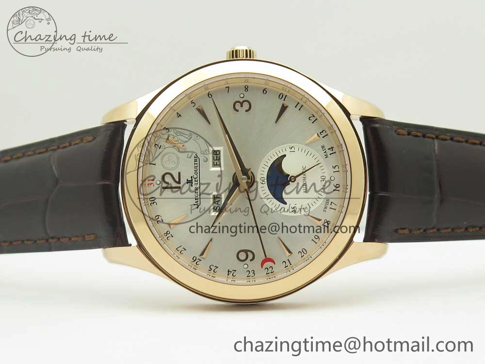 Master Calendar RG OMF 1:1 Best Edition Silver Dial on Brown Leather Strap A866