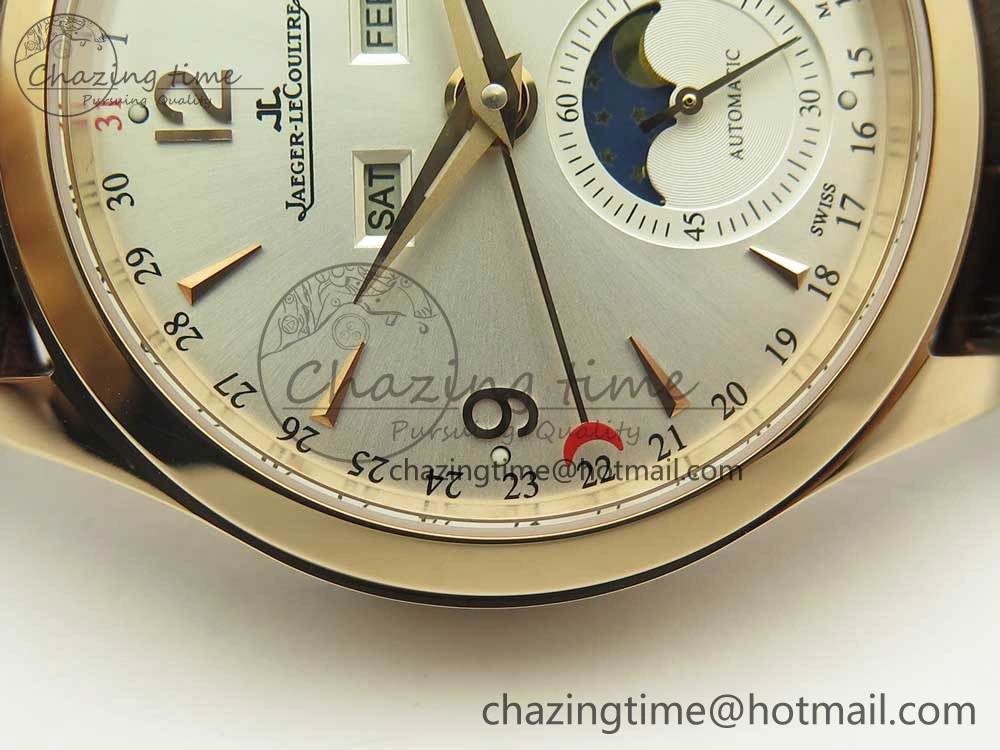 Master Calendar RG OMF 1:1 Best Edition Silver Dial on Brown Leather Strap A866