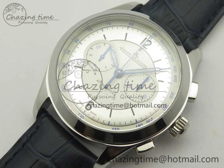 Master Chronograph SS 1538530 White Dial Blue Hand on Blue Leather Strap A7750