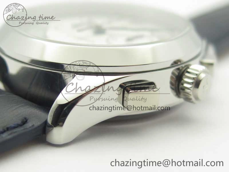 Master Chronograph SS 1538530 White Dial Blue Hand on Blue Leather Strap A7750