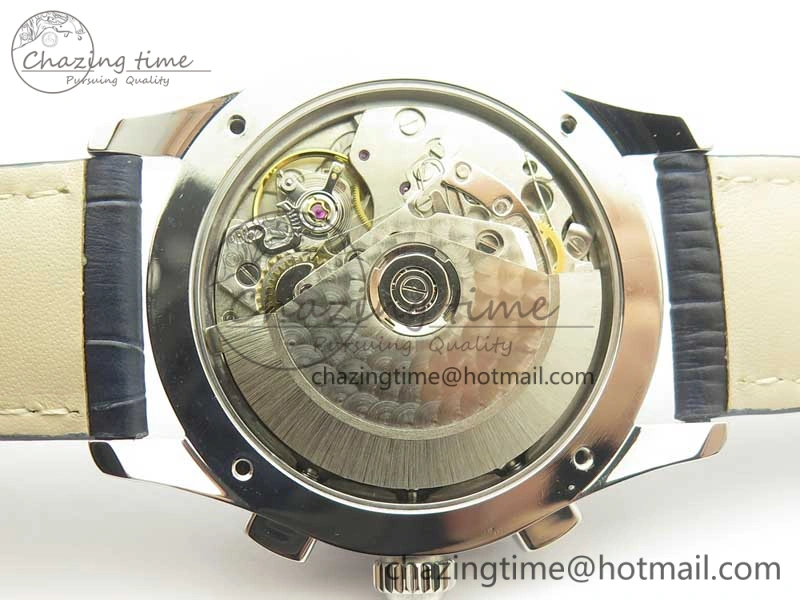 Master Chronograph SS 1538530 White Dial Blue Hand on Blue Leather Strap A7750