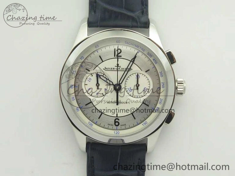 Master Chronograph SS 1538530 White Dial Blue Hand on Blue Leather Strap A7750