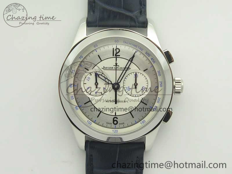 Master Chronograph SS 1538530 White Dial Blue Hand on Blue Leather Strap A7750