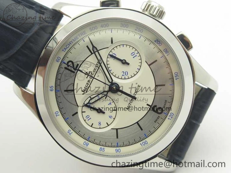 Master Chronograph SS 1538530 White Dial Blue Hand on Blue Leather Strap A7750