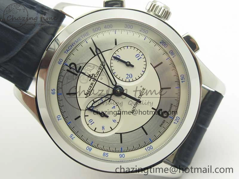 Master Chronograph SS 1538530 White Dial Blue Hand on Blue Leather Strap A7750