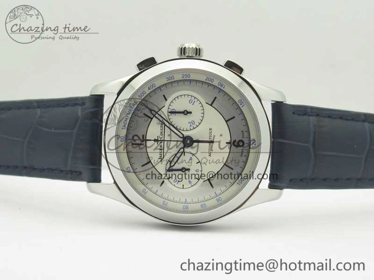 Master Chronograph SS 1538530 White Dial Blue Hand on Blue Leather Strap A7750