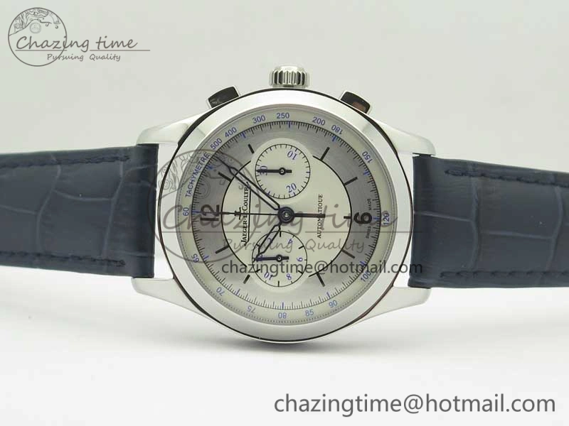 Master Chronograph SS 1538530 White Dial Blue Hand on Blue Leather Strap A7750