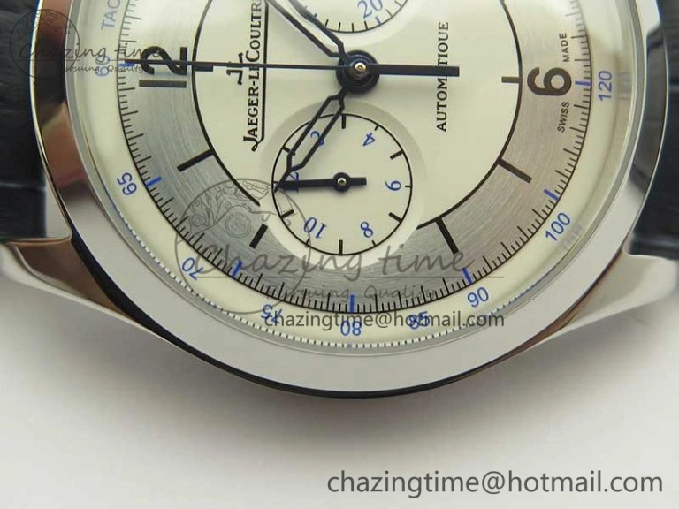 Master Chronograph SS 1538530 White Dial Blue Hand on Blue Leather Strap A7750