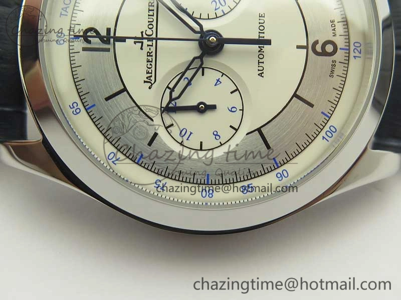 Master Chronograph SS 1538530 White Dial Blue Hand on Blue Leather Strap A7750