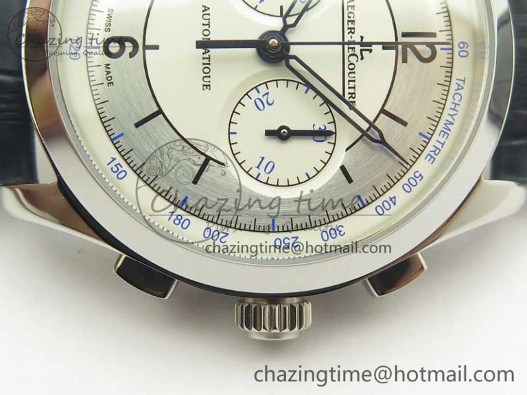 Master Chronograph SS 1538530 White Dial Blue Hand on Blue Leather Strap A7750