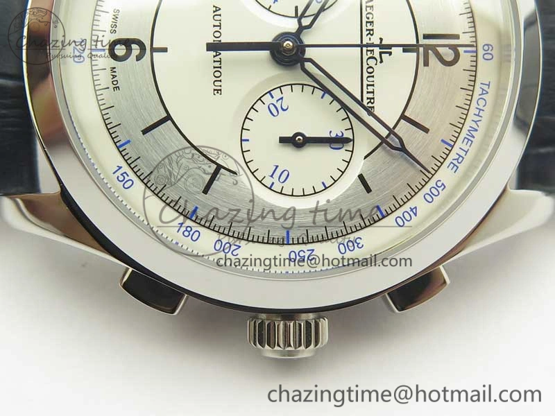Master Chronograph SS 1538530 White Dial Blue Hand on Blue Leather Strap A7750