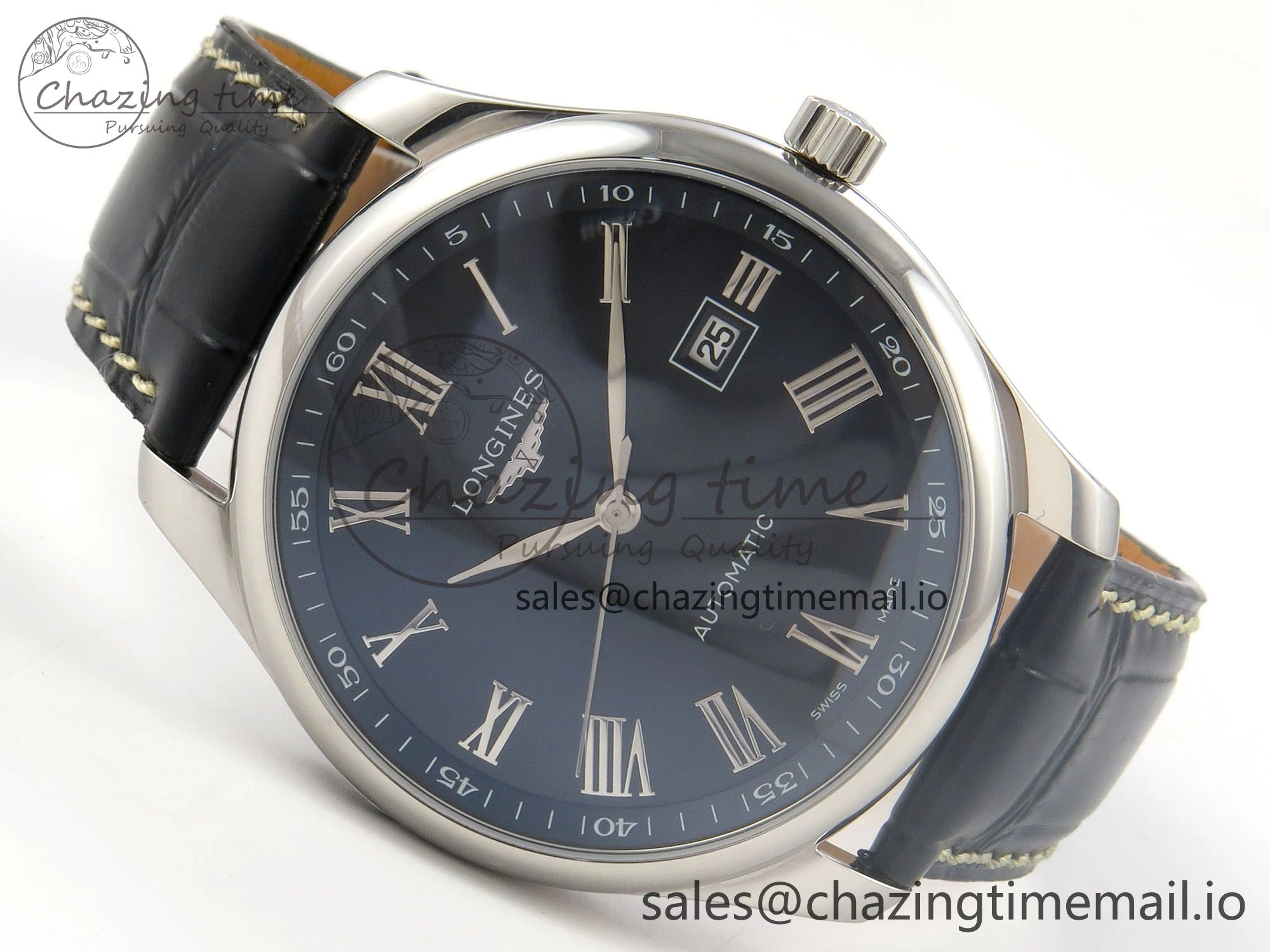 Master Collection 40mm SS AF 1:1 Best Edition Blue Roman Dial on Black Leather Strap A2892