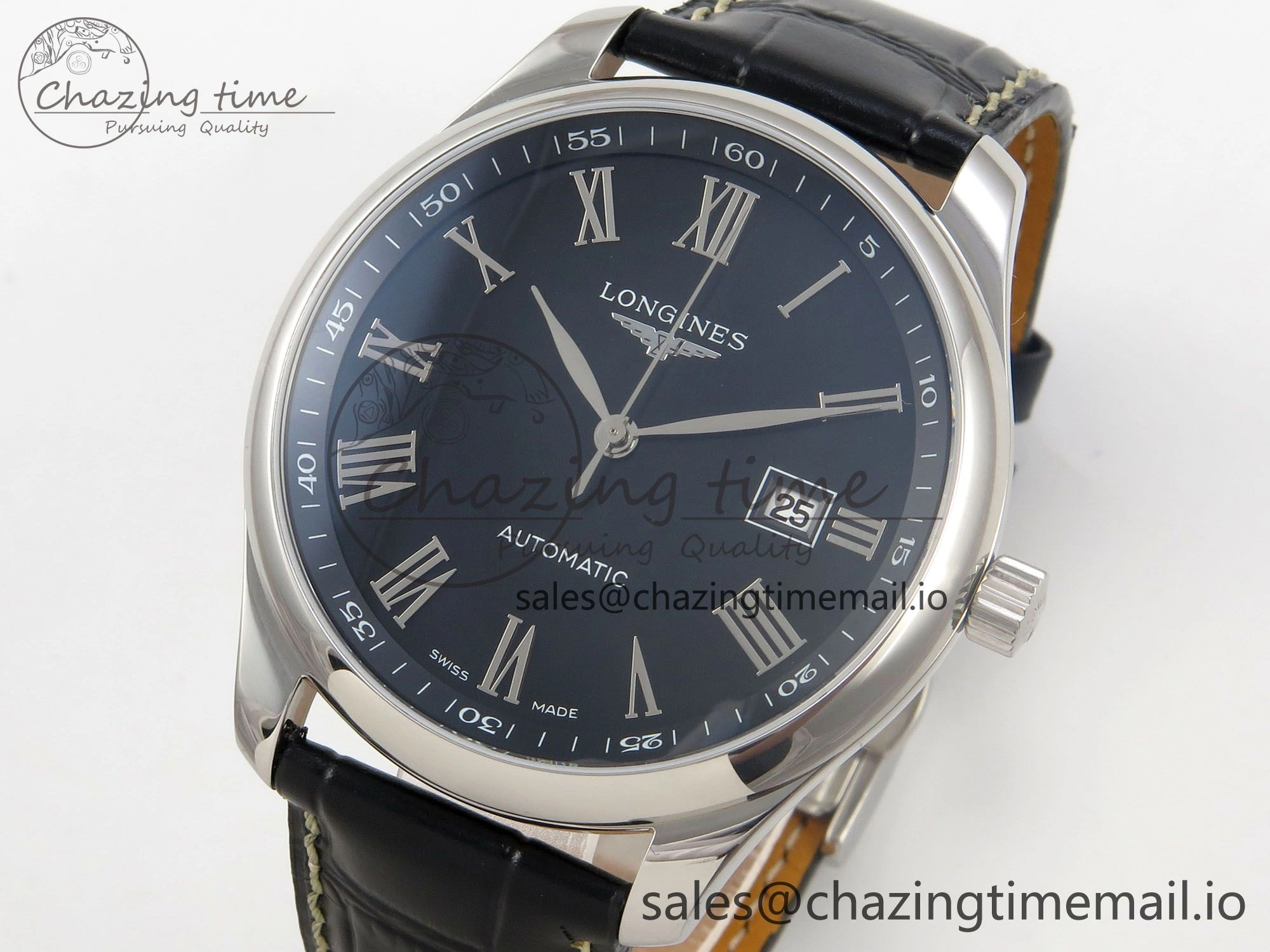 Master Collection 40mm SS AF 1:1 Best Edition Blue Roman Dial on Black Leather Strap A2892
