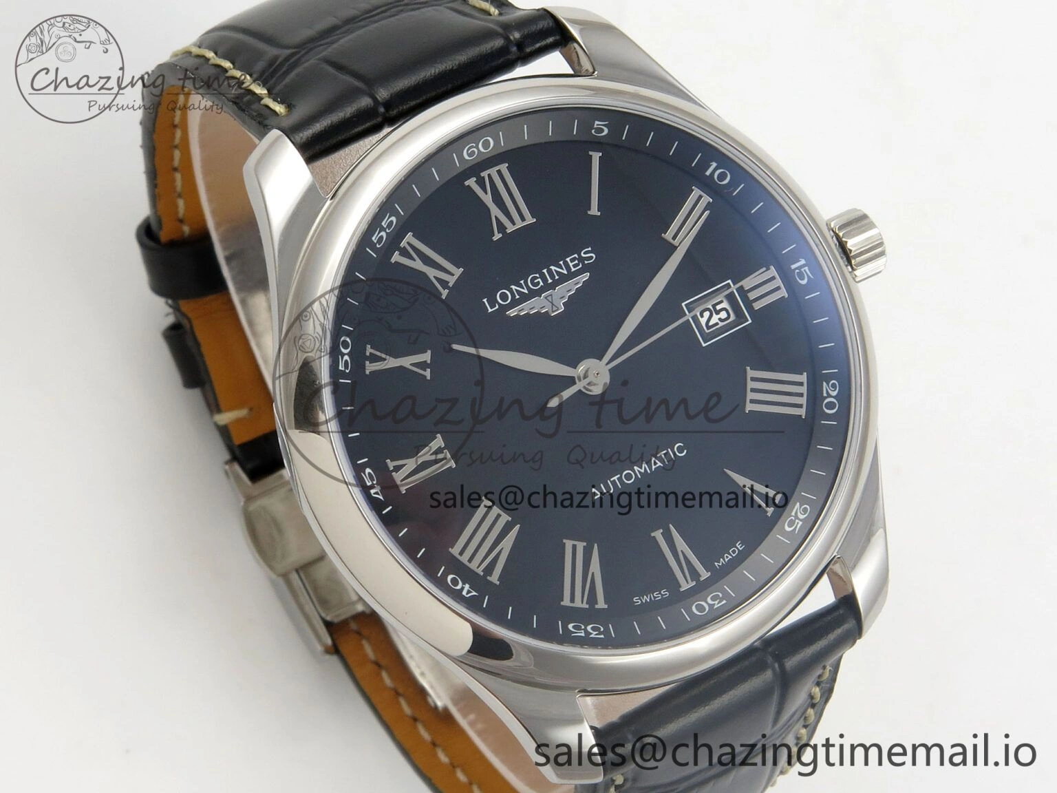 Master Collection 40mm SS AF 1:1 Best Edition Blue Roman Dial on Black Leather Strap A2892