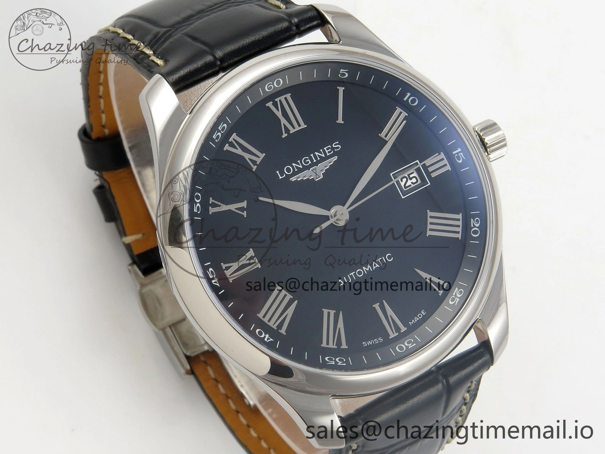 Master Collection 40mm SS AF 1:1 Best Edition Blue Roman Dial on Black Leather Strap A2892