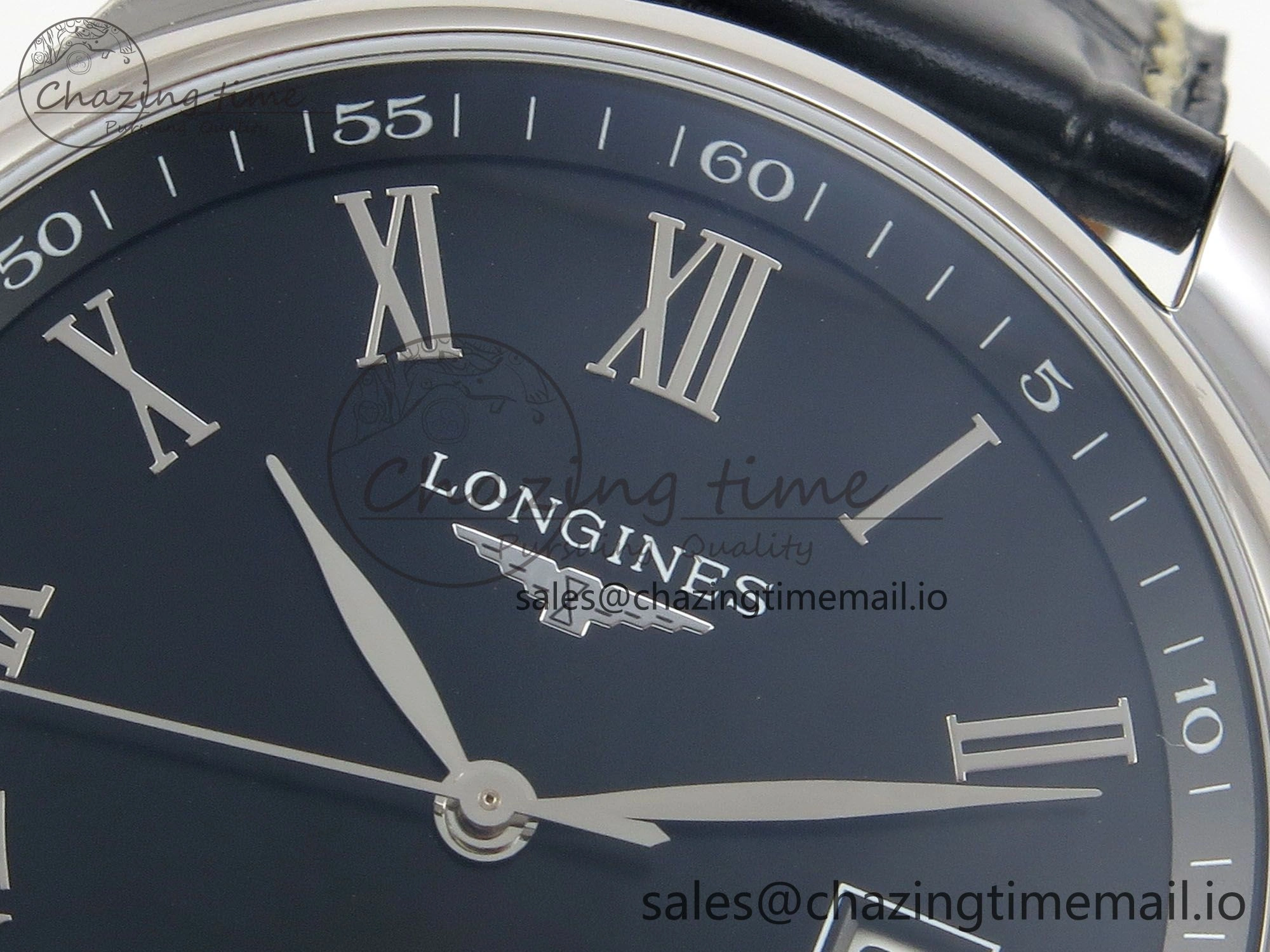 Master Collection 40mm SS AF 1:1 Best Edition Blue Roman Dial on Black Leather Strap A2892