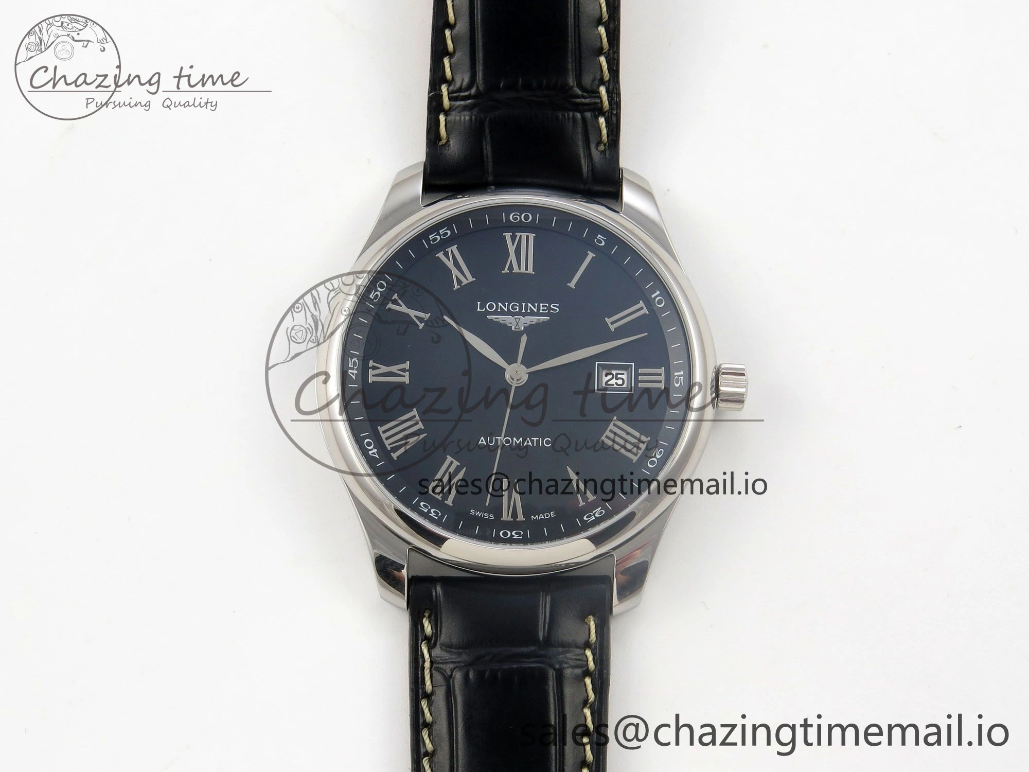 Master Collection 40mm SS AF 1:1 Best Edition Blue Roman Dial on Black Leather Strap A2892