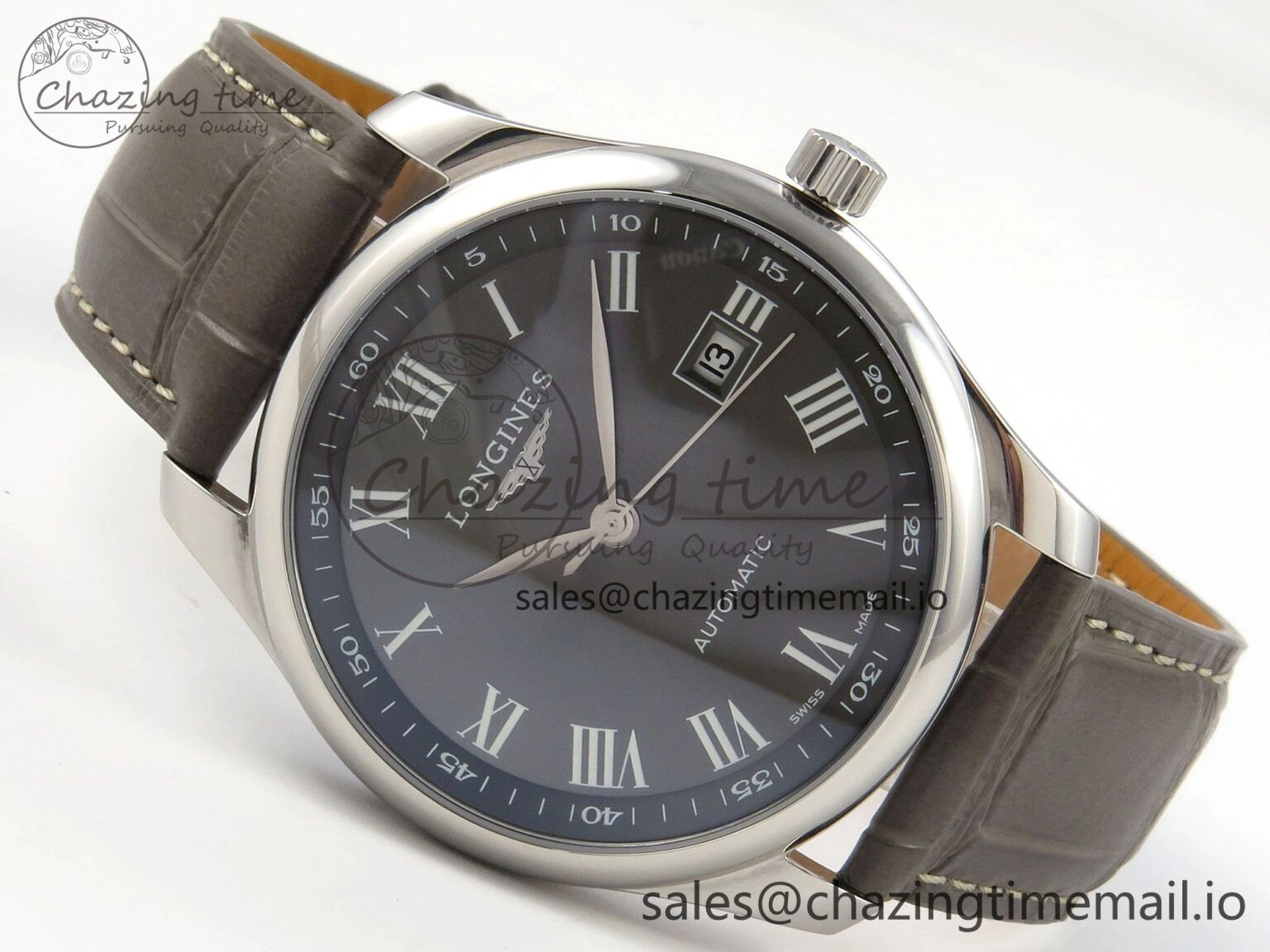 Master Collection 40mm SS AF 1:1 Best Edition Gray Roman Dial on Brown Leather Strap A2892