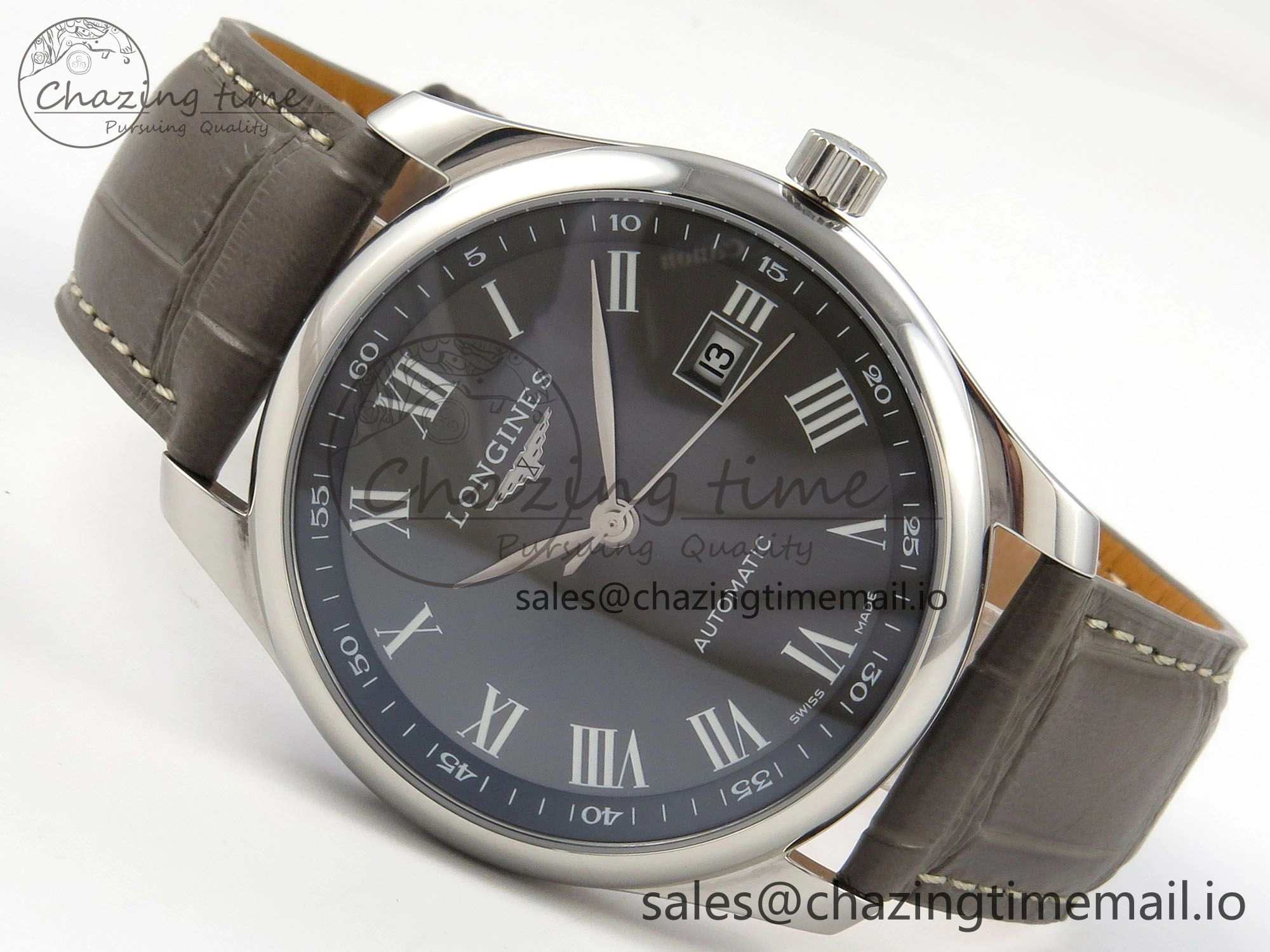 Master Collection 40mm SS AF 1:1 Best Edition Gray Roman Dial on Brown Leather Strap A2892