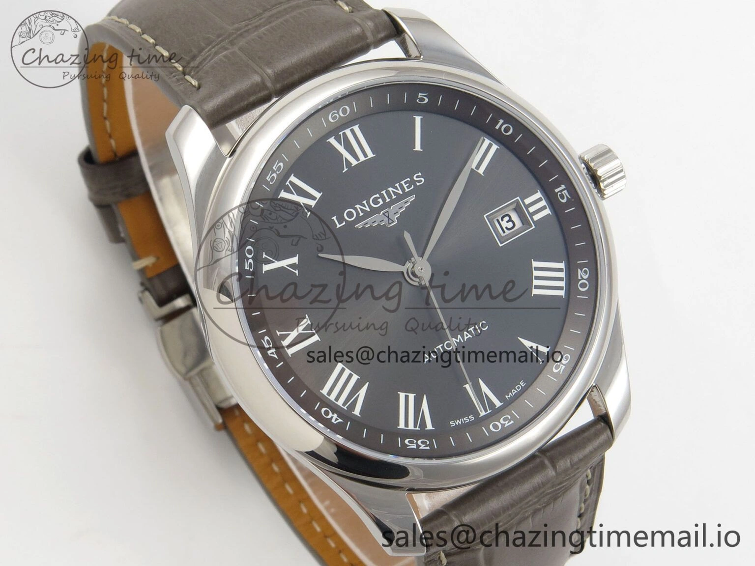 Master Collection 40mm SS AF 1:1 Best Edition Gray Roman Dial on Brown Leather Strap A2892