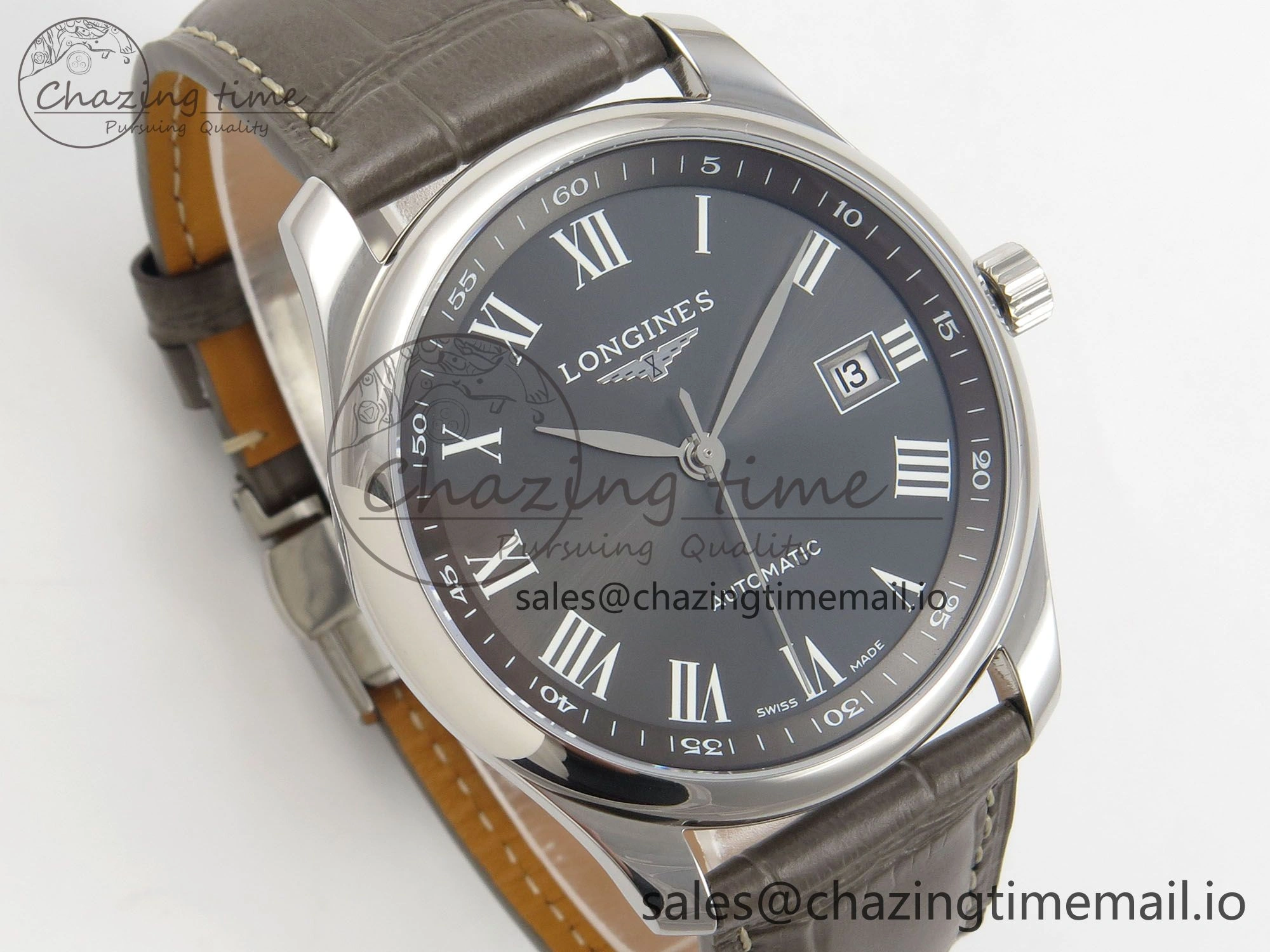Master Collection 40mm SS AF 1:1 Best Edition Gray Roman Dial on Brown Leather Strap A2892