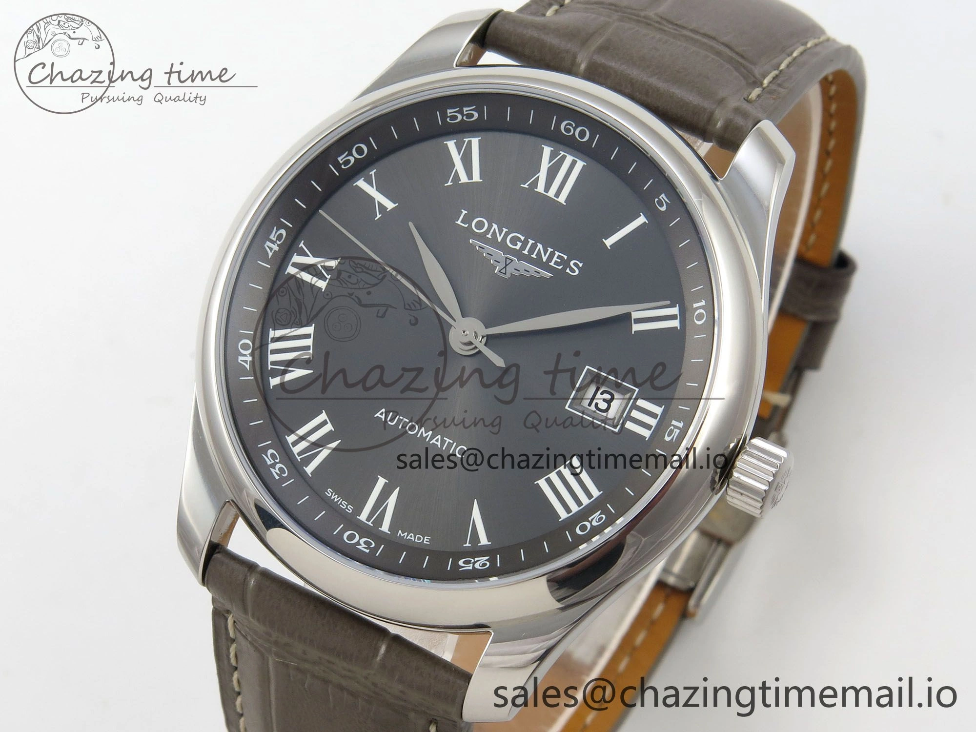 Master Collection 40mm SS AF 1:1 Best Edition Gray Roman Dial on Brown Leather Strap A2892