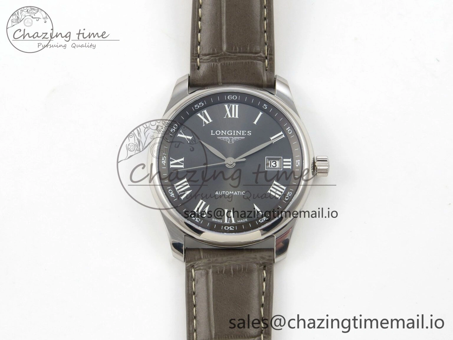 Master Collection 40mm SS AF 1:1 Best Edition Gray Roman Dial on Brown Leather Strap A2892