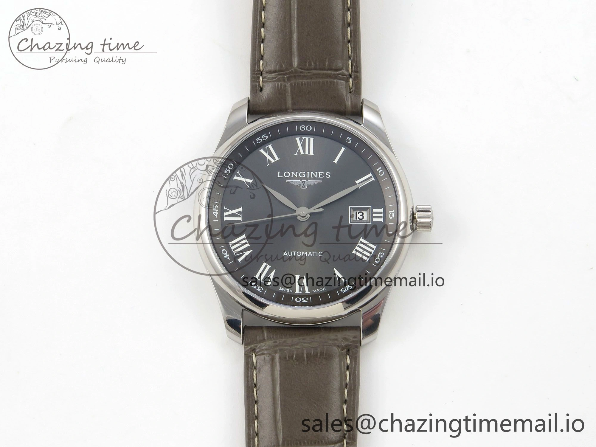 Master Collection 40mm SS AF 1:1 Best Edition Gray Roman Dial on Brown Leather Strap A2892