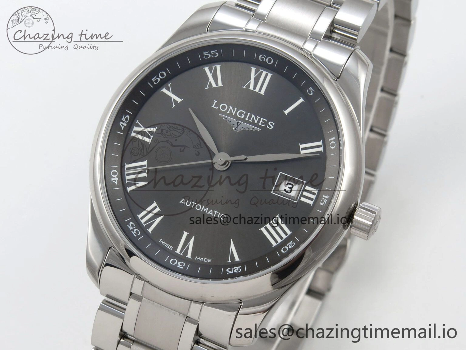 Master Collection 40mm SS AF 1:1 Best Edition Gray Roman Dial on Stainless steel bracelet A2892