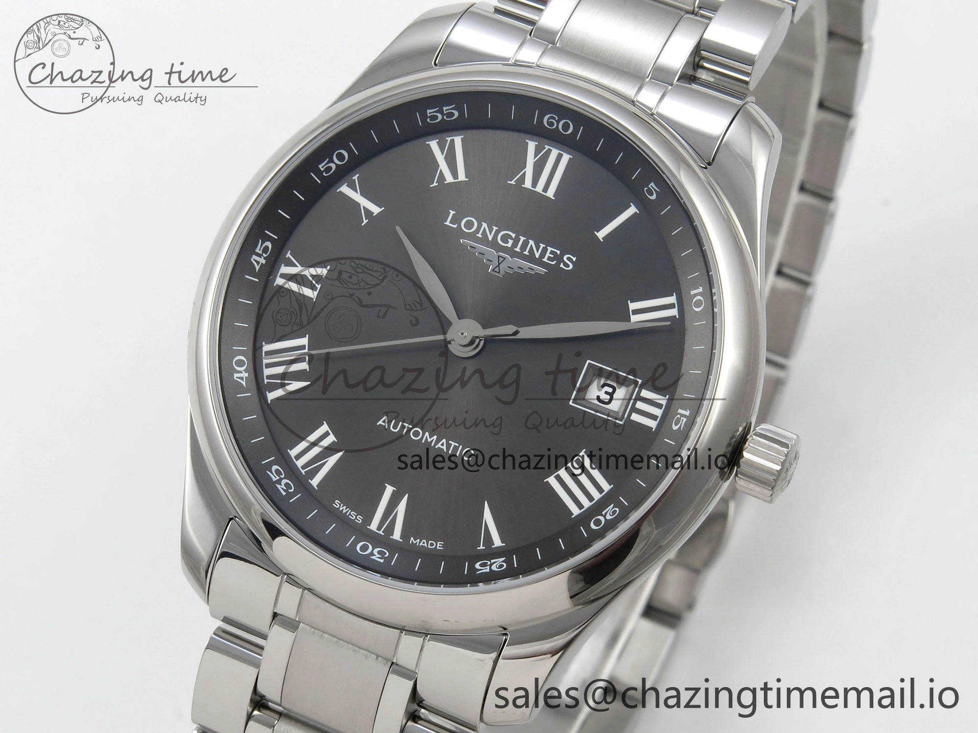 Master Collection 40mm SS AF 1:1 Best Edition Gray Roman Dial on Stainless steel bracelet A2892