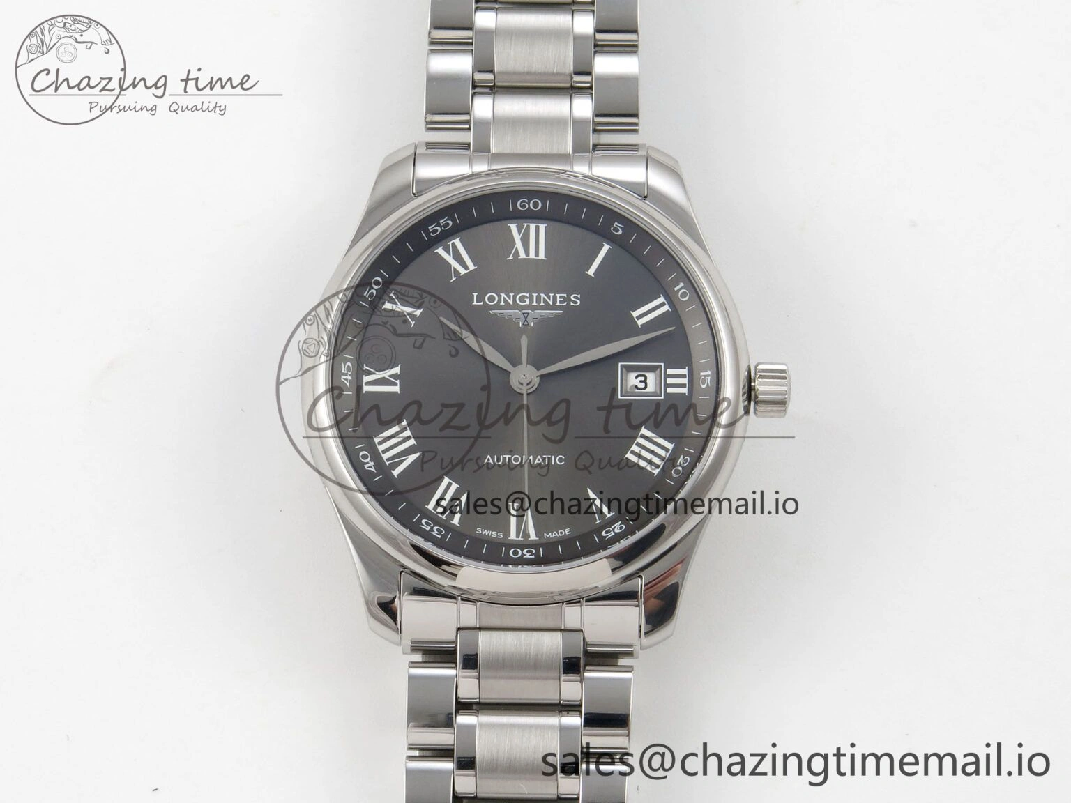 Master Collection 40mm SS AF 1:1 Best Edition Gray Roman Dial on Stainless steel bracelet A2892