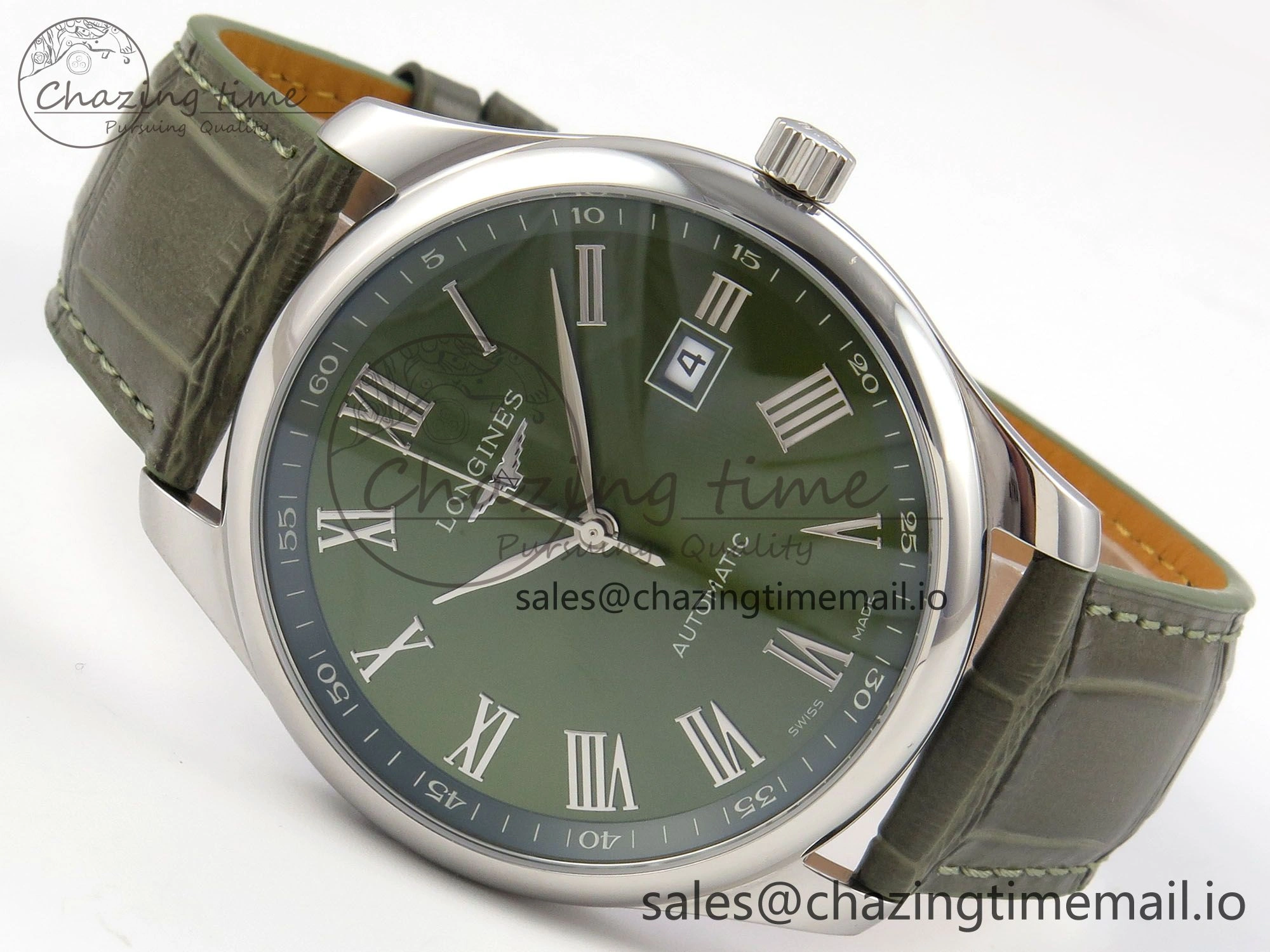 Master Collection 40mm SS AF 1:1 Best Edition Green Roman Dial on Brown Leather Strap A2892