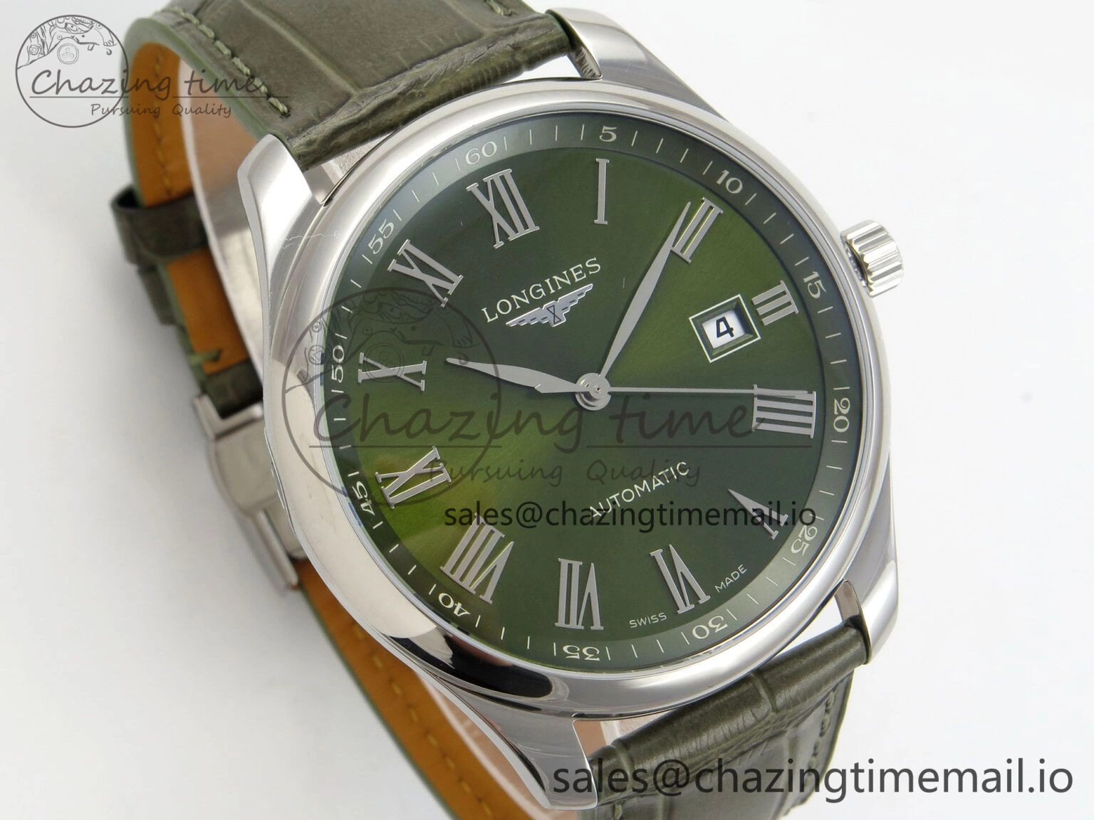 Master Collection 40mm SS AF 1:1 Best Edition Green Roman Dial on Brown Leather Strap A2892