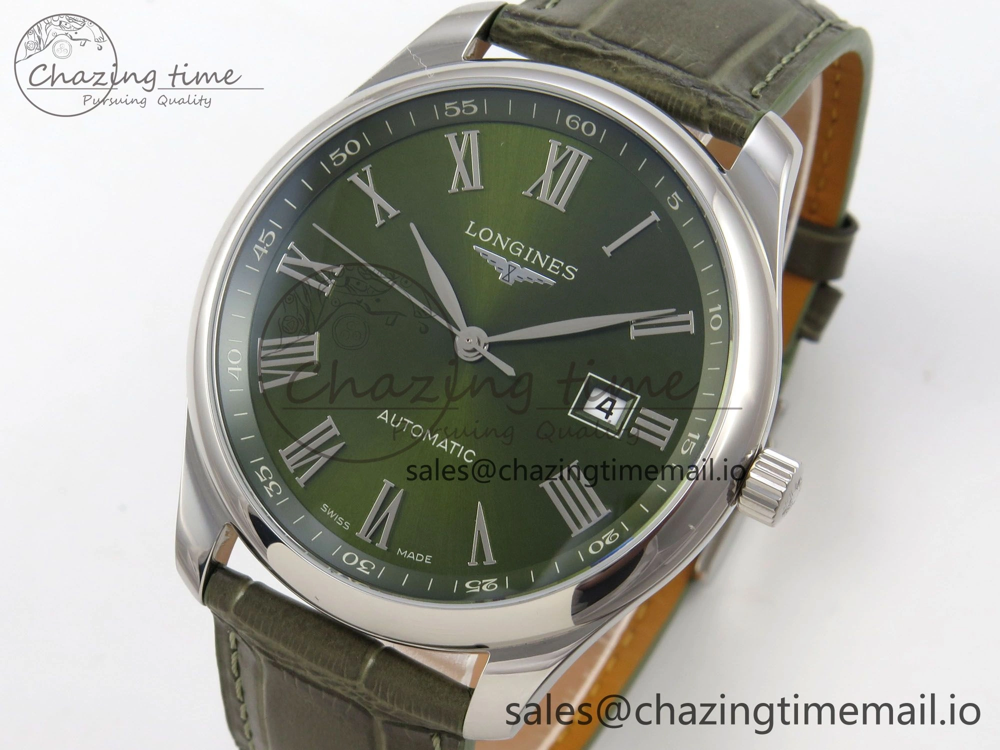 Master Collection 40mm SS AF 1:1 Best Edition Green Roman Dial on Brown Leather Strap A2892