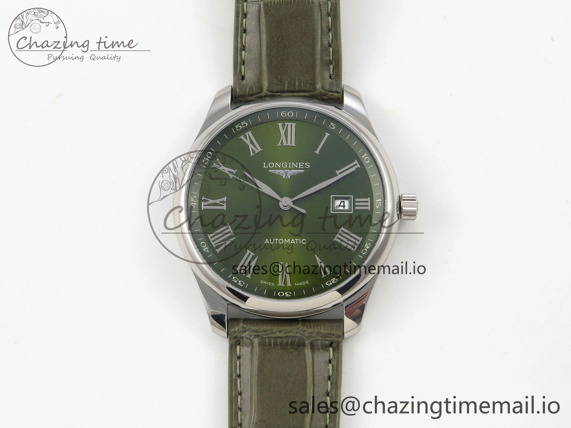 Master Collection 40mm SS AF 1:1 Best Edition Green Roman Dial on Brown Leather Strap A2892