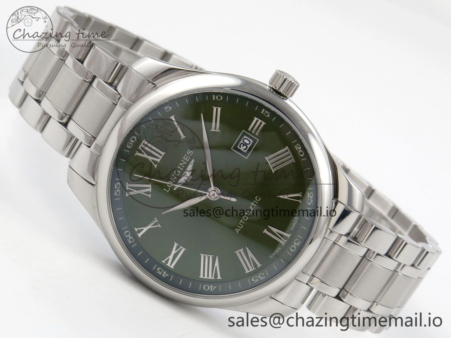 Master Collection 40mm SS AF 1:1 Best Edition Green Roman Dial on Stainless steel bracelet A2892