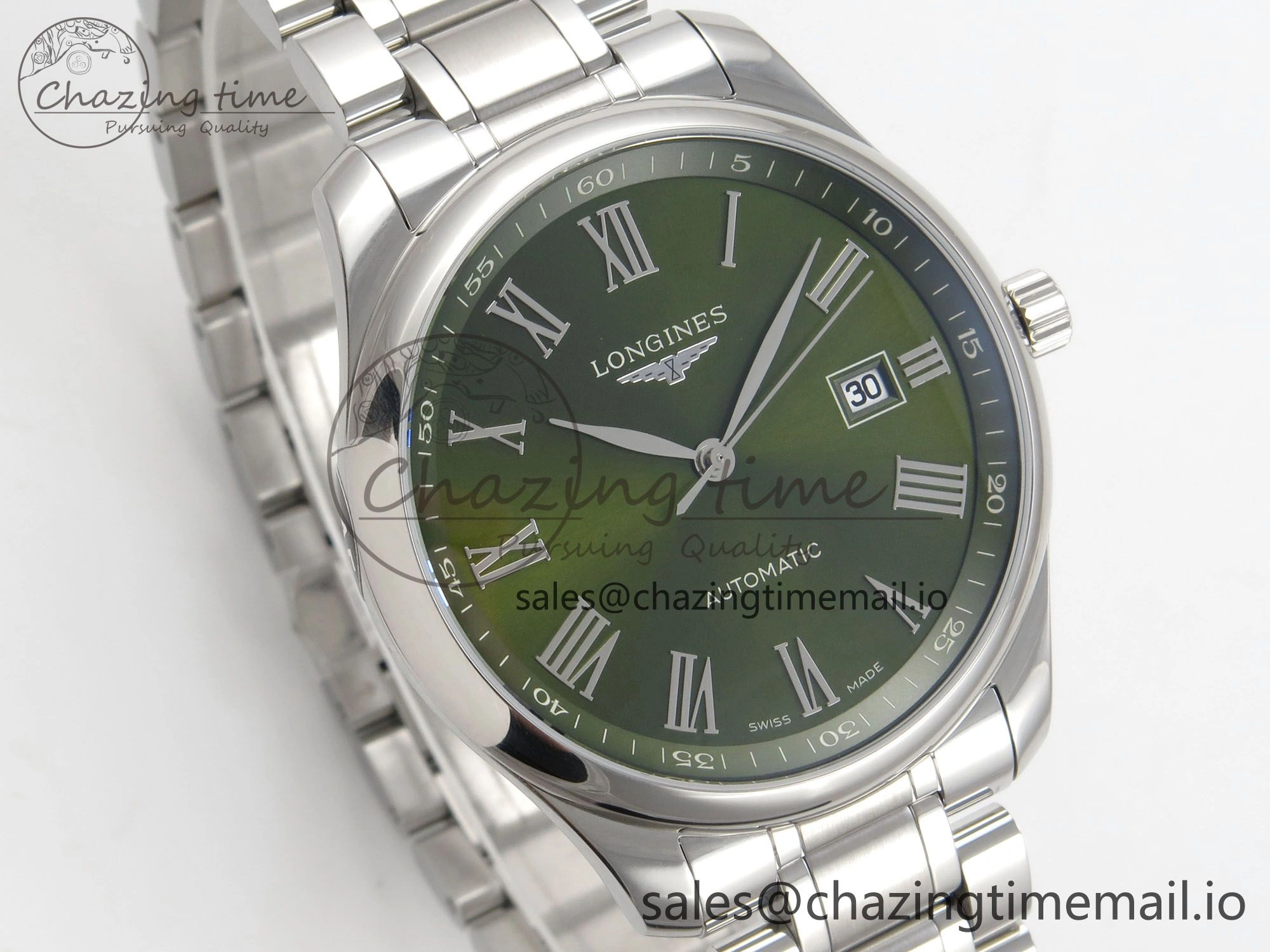 Master Collection 40mm SS AF 1:1 Best Edition Green Roman Dial on Stainless steel bracelet A2892