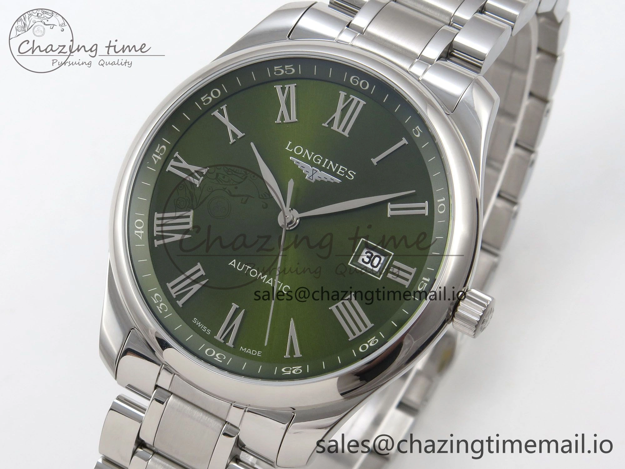 Master Collection 40mm SS AF 1:1 Best Edition Green Roman Dial on Stainless steel bracelet A2892
