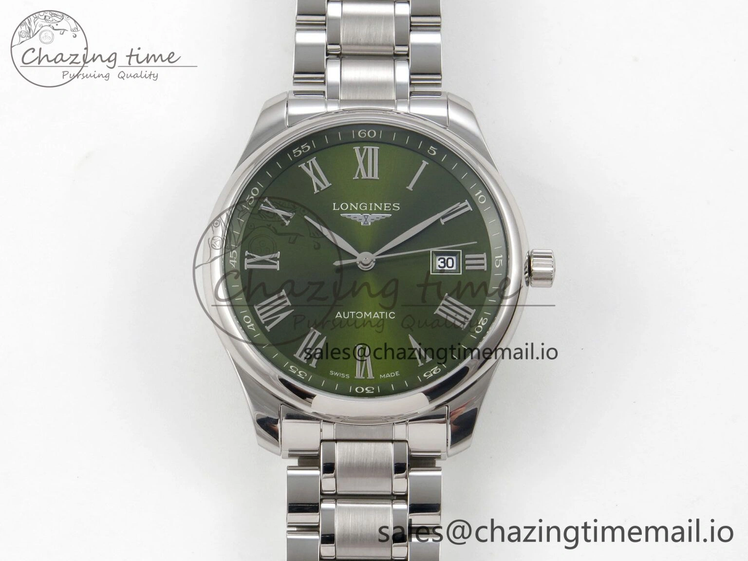 Master Collection 40mm SS AF 1:1 Best Edition Green Roman Dial on Stainless steel bracelet A2892