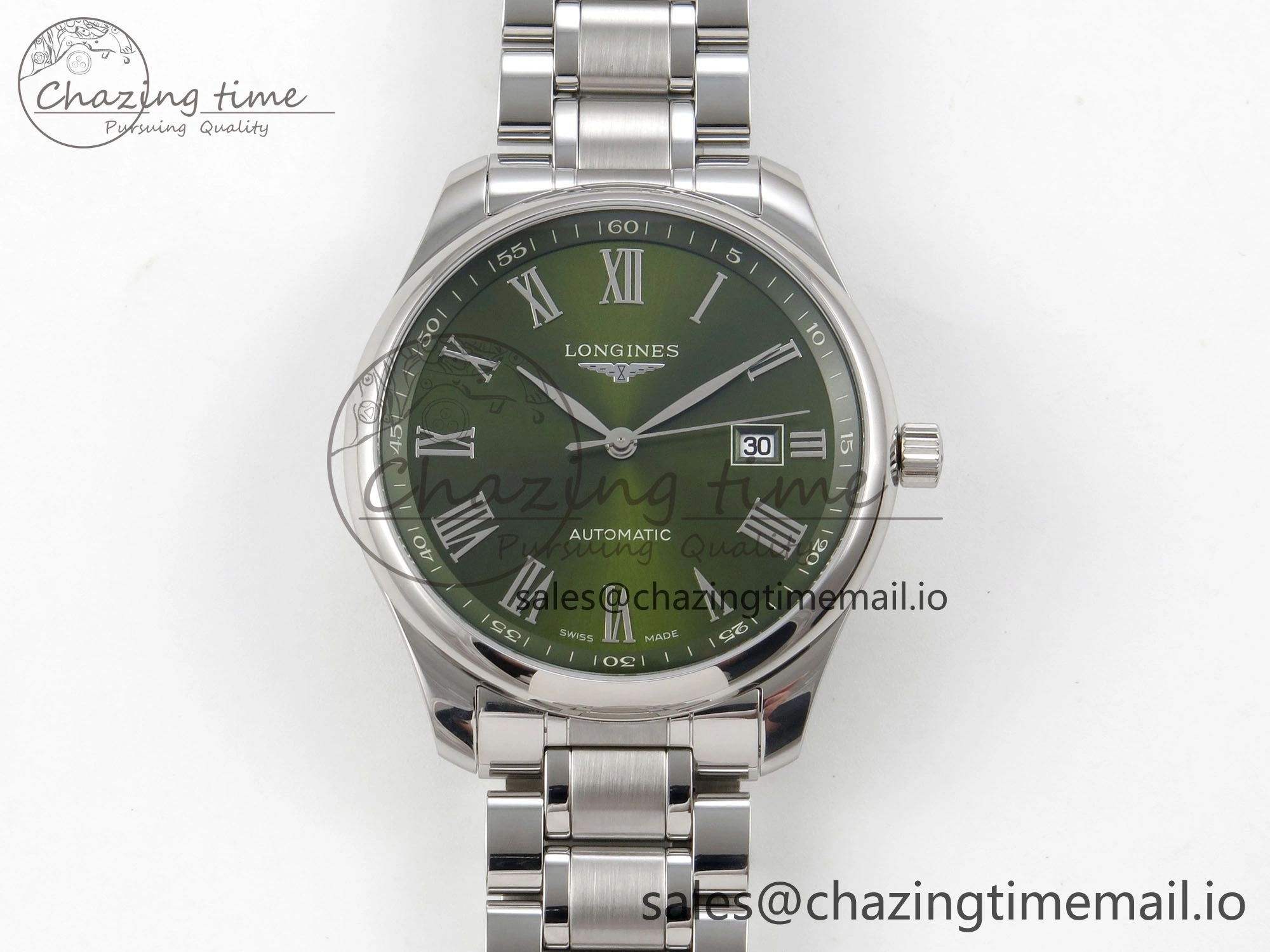 Master Collection 40mm SS AF 1:1 Best Edition Green Roman Dial on Stainless steel bracelet A2892