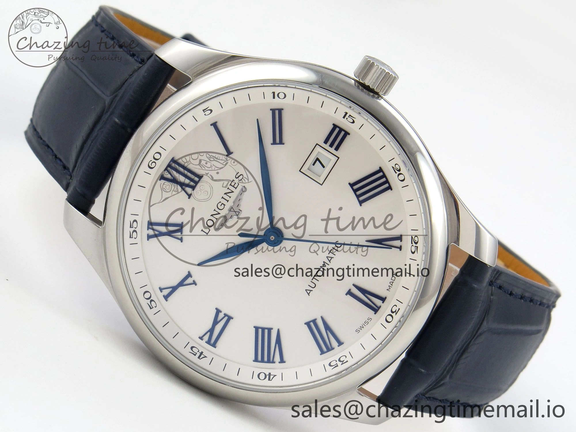 Master Collection 40mm SS AF 1:1 Best Edition White Roman Dial on Blue Leather Strap A2892