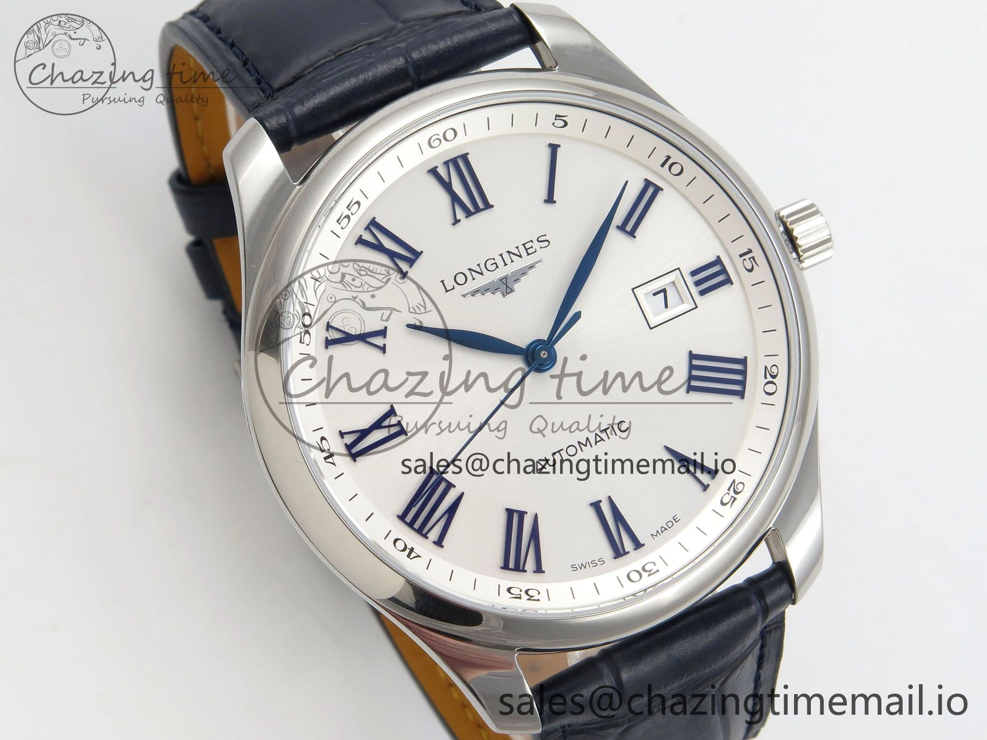 Master Collection 40mm SS AF 1:1 Best Edition White Roman Dial on Blue Leather Strap A2892