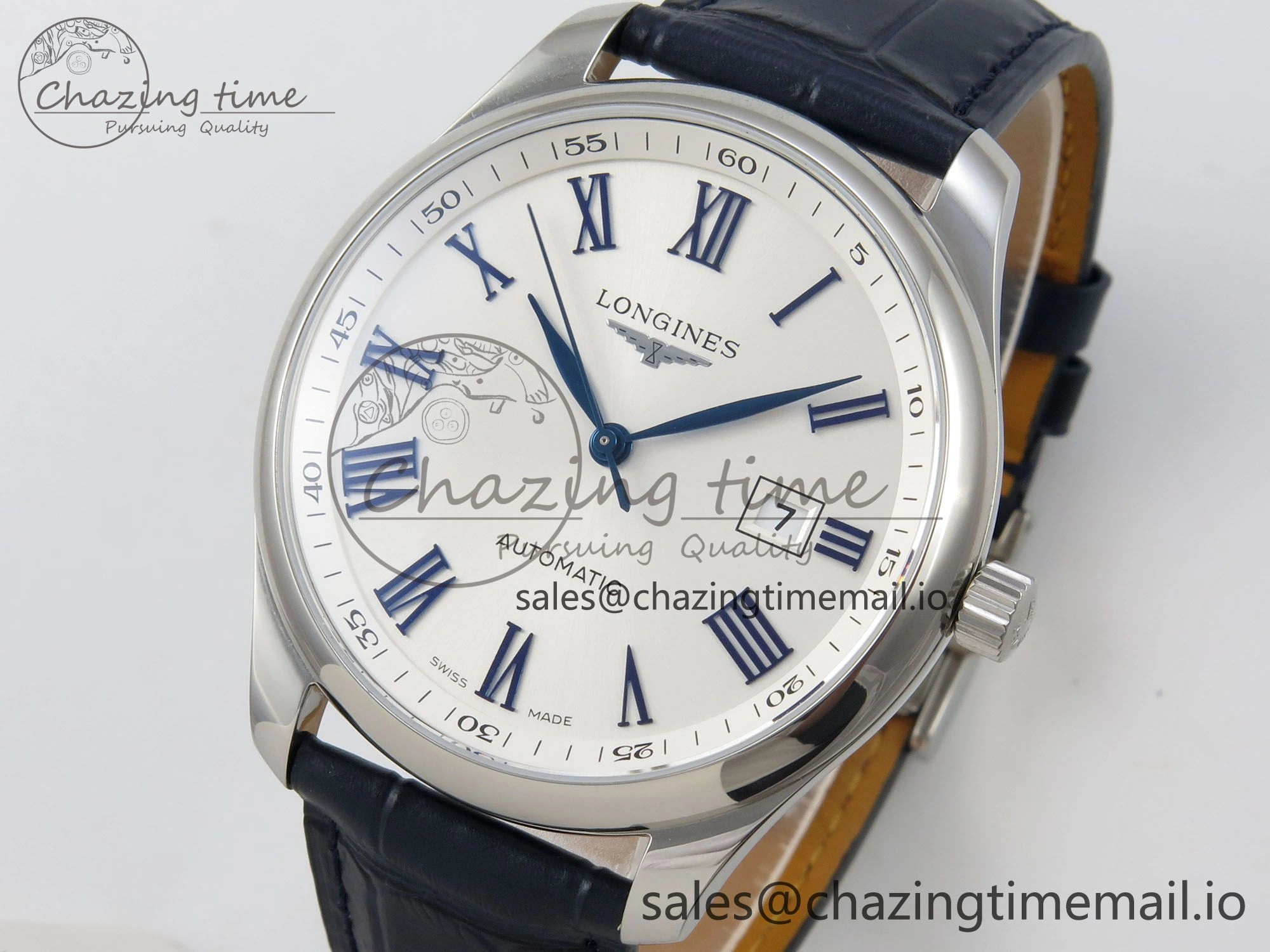 Master Collection 40mm SS AF 1:1 Best Edition White Roman Dial on Blue Leather Strap A2892