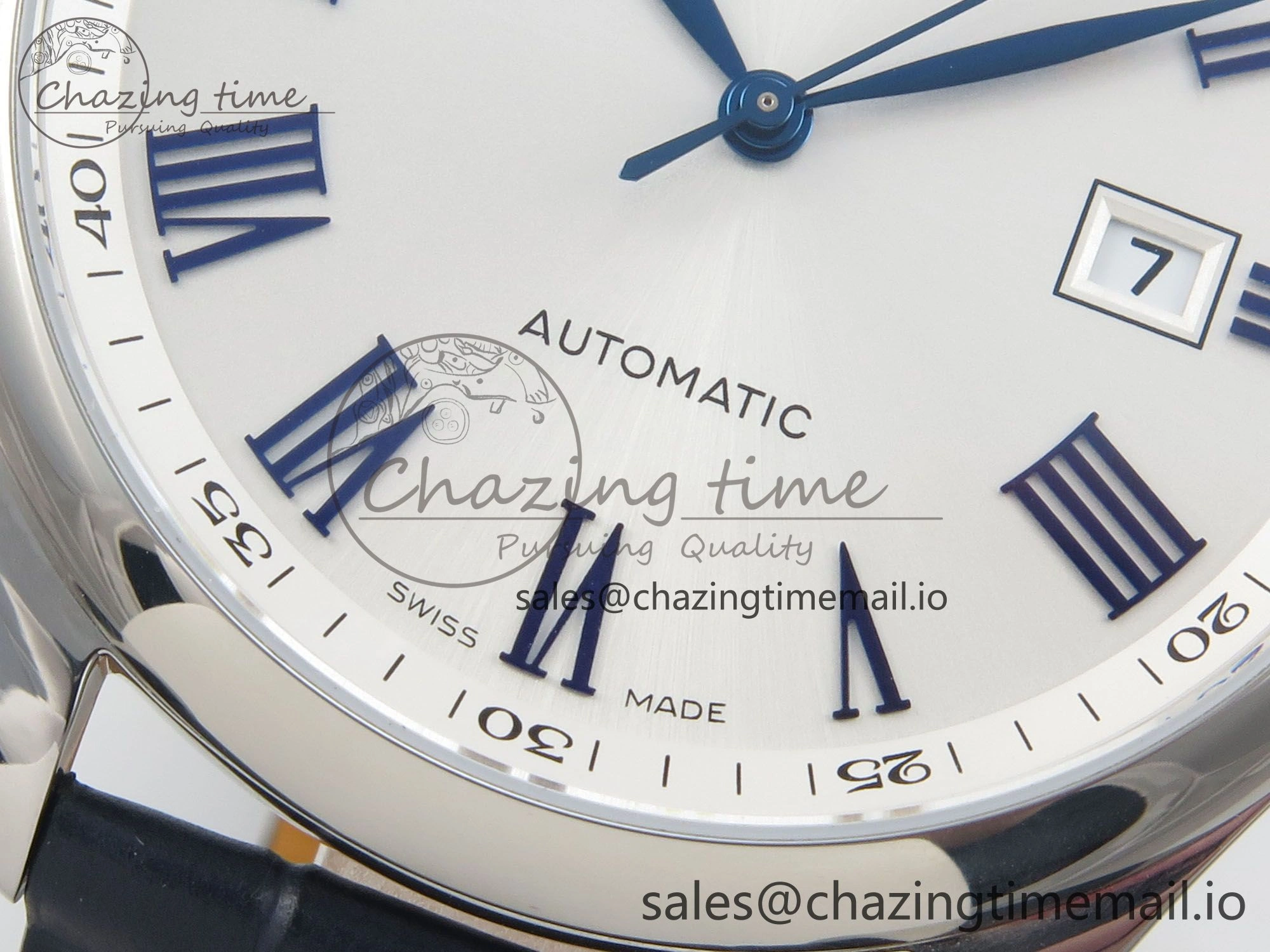 Master Collection 40mm SS AF 1:1 Best Edition White Roman Dial on Blue Leather Strap A2892