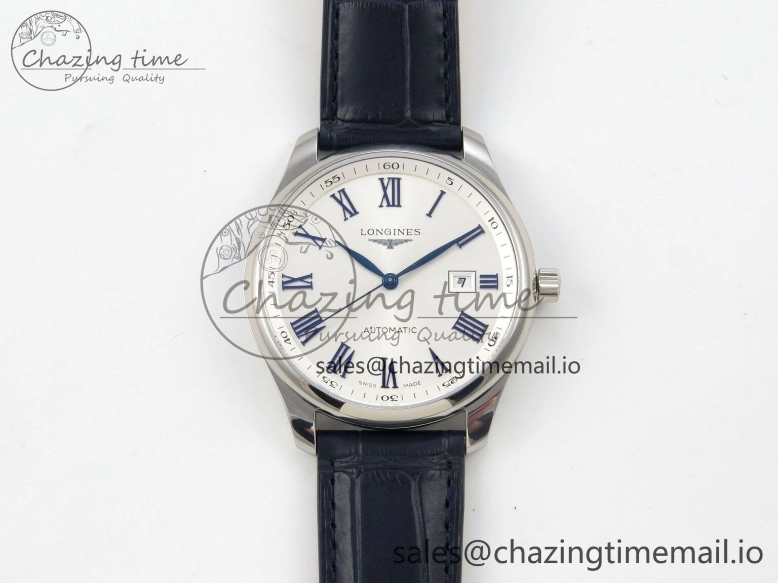 Master Collection 40mm SS AF 1:1 Best Edition White Roman Dial on Blue Leather Strap A2892