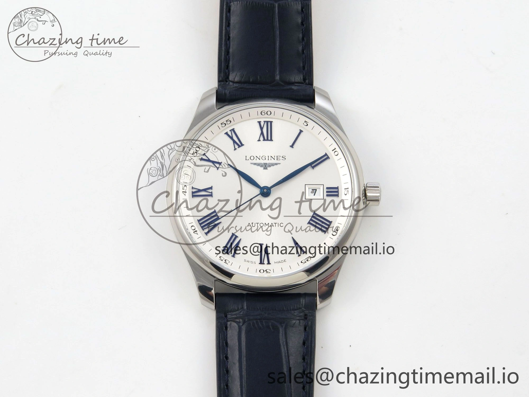 Master Collection 40mm SS AF 1:1 Best Edition White Roman Dial on Blue Leather Strap A2892