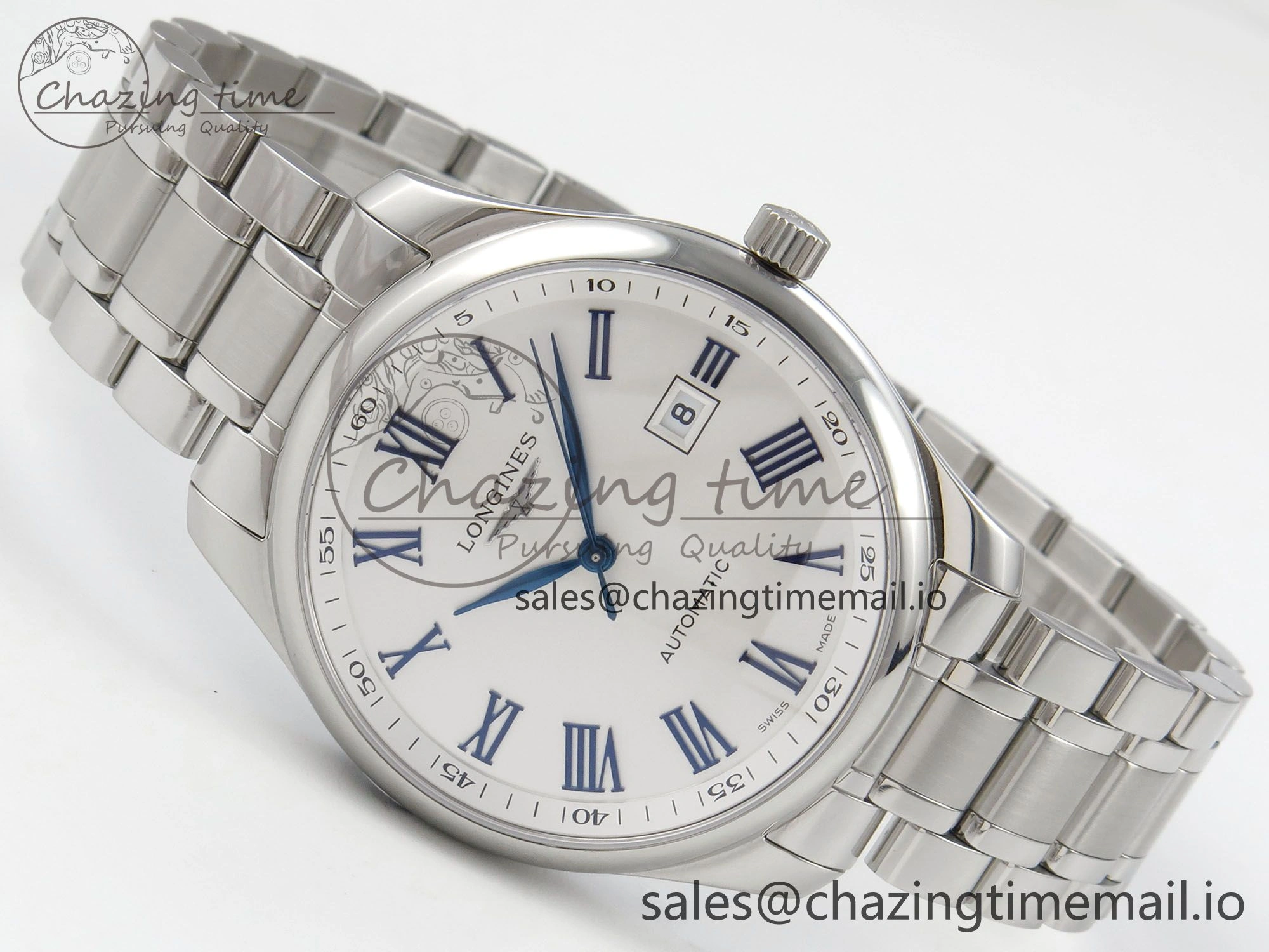 Master Collection 40mm SS AF 1:1 Best Edition White Roman Dial on Stainless steel bracelet A2892