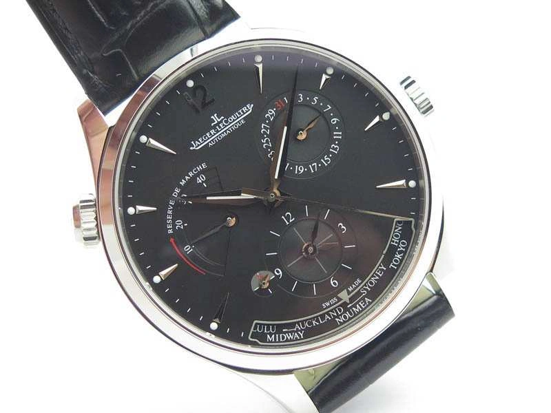 Master Control Power Reserve SS Black Dial On Black Leather Strap A939